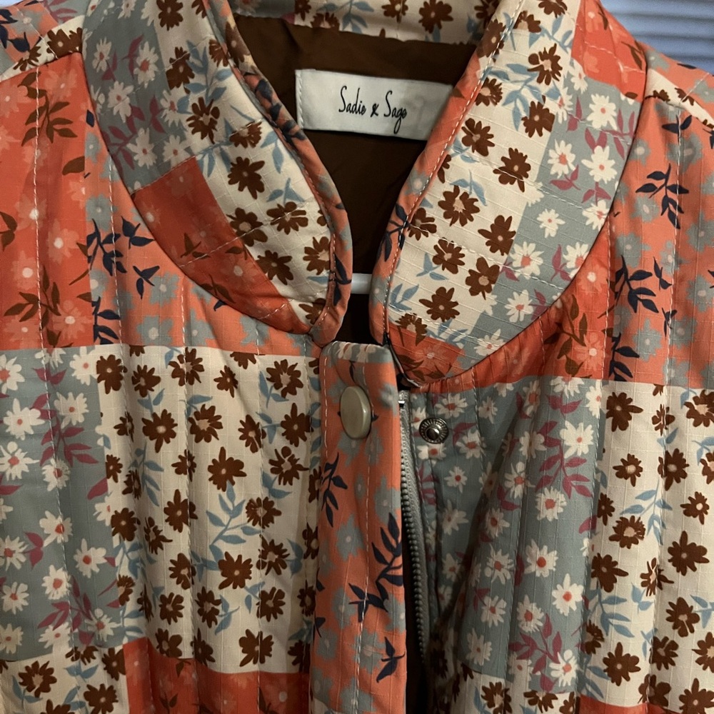 Lulu's Patchwork Floral Jacket - Orange and Cream - image 2